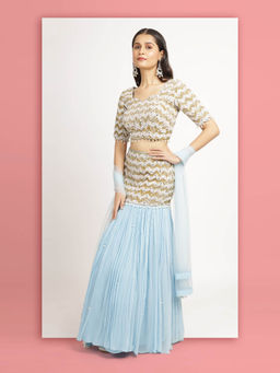 Bha-Sha - Blue Mishka Blouse With Lehenga And Dupatta