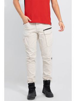 Snitch - Off White Plain Relaxed Casual Cargo Pant