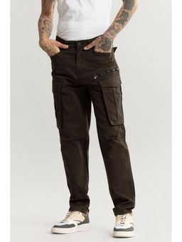 Snitch - Dark Brown Plain Relaxed Casual Cargo Pant