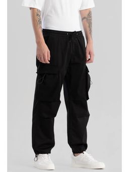 Snitch - Black Plain Loose Casual Cargo Pant