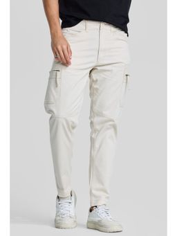 Snitch - Off White Plain Slim Casual Cargo Pant