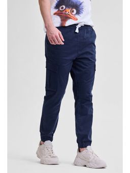 Snitch - Navy Blue Plain Slim Casual Cargo Pant