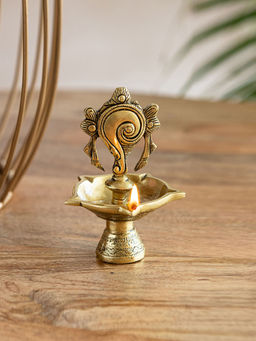 ExclusiveLane - Shankh Balaji Hand Carved Brass Diya