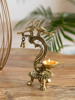 ExclusiveLane - Hand Carved Peacock Pair Brass Diya