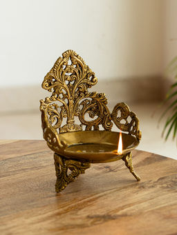 ExclusiveLane - Zeenat Three Hand Carved Legs Brass Diya
