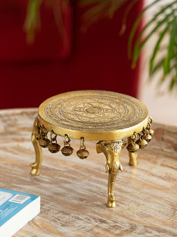 ExclusiveLane - Elephant Hand Carved Decorative Brass Pooja Chowki