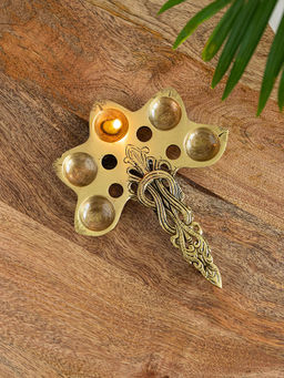 ExclusiveLane - Hand Carved Panch Deep Brass Aarti Pooja Spoon