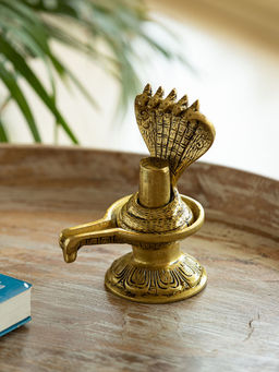 ExclusiveLane - Shivling with Sheshnaag Hand Carved Showpiece Brass Idol Figurine