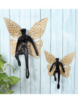 Amaya Decors - Black & Gold Angel with Wings Aluminum Wall Art Set of 2