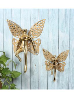 Amaya Decors - Gold Angel with Wings Aluminum Wall Art Set of 2
