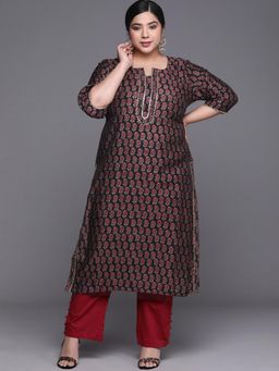 Extra love by Libas - Plus Size Women Black Printed Chanderi Silk Kurtas for Women