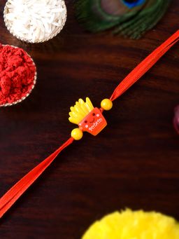 Shoshaa - Red and Yellow French Fries Bucket Shaped Kids Rakhi with Roli Chawal (Set of 2)