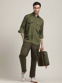 Saltpetre - Olive Utility Shirt with Front Flap Pockets Paired with Pant