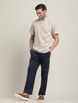 Saltpetre - Beige Relaxed Fit Roll-Up Sleeve Shirt and Relaxed Fit Chinos
