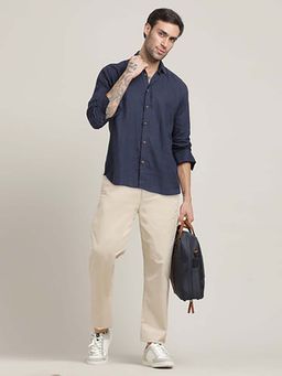 Saltpetre - Navy Blue Relaxed Fit Linen Blend Shirt and Relaxed Fit Cotton Chinos