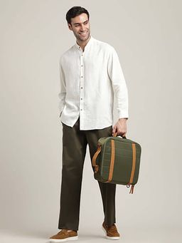 Saltpetre - Off White Relaxed Fit Mandarin Collar Shirt and Relaxed Fit Cotton Chinos