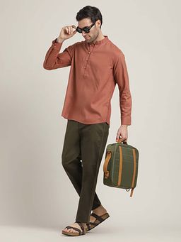 Saltpetre - Rust Regular Fit Mandarin Collar Shirt With Popover Placket Pant