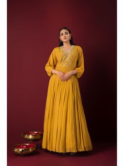 Sonia Baderia - Mustard Divine Light Embroidered Maxi Dress
