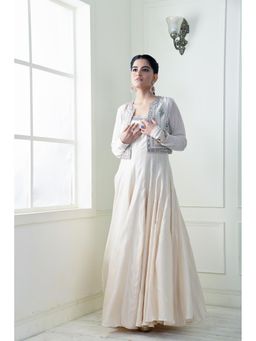 Sonia Baderia - Off White Divine Embroidered Jacket with Anarkali (Set of 2)