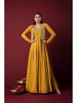 Sonia Baderia - Mustard Divine Embroidered Jacket with Anarkali (Set of 2)