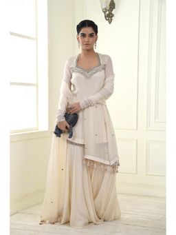 Sonia Baderia - Off White Divine Embroidered Kurti with Sharara and Dupatta (Set of 3)