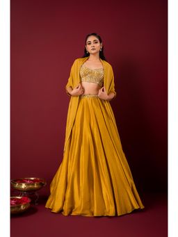 Sonia Baderia - Mustard Divine Embroidered Lehenga with Blouse and Dupatta (Set of 3)