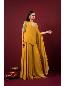 Sonia Baderia - Mustard Divine Embroidered Tunic and Palazzo (Set of 2)