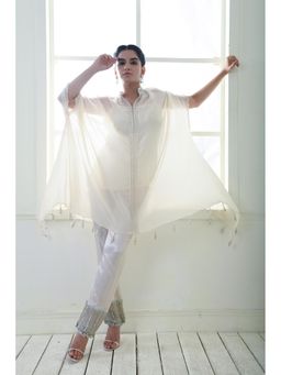 Sonia Baderia - Off White Divine Embroidered Kaftan with Bustier and Pant (Set of 3)