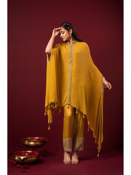 Sonia Baderia - Mustard Divine Embroidered Kaftan with Bustier and Pant (Set of 3)