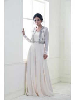 Sonia Baderia - Off White Divine Embroidered Jumpsuit with Jacket (Set of 2)