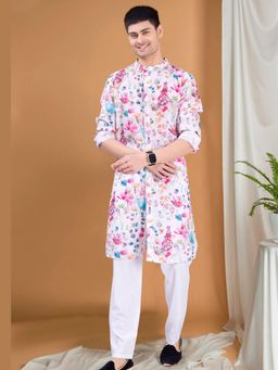SHIWAM ETHNIX - Multi-Colour Men's Pastel Kurta With Pyjama - Tropical Paradise