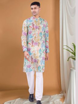 SHIWAM ETHNIX - Green Men's Pastel Kurta With Pyjama - Tropical Paradise