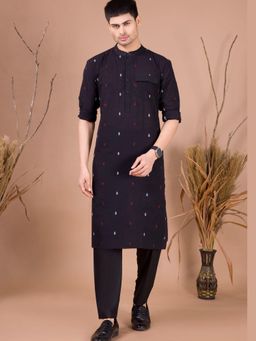 SHIWAM ETHNIX - Black Men's Printed Cotton Cuff Kurta With Pyjama