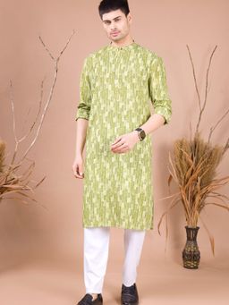 SHIWAM ETHNIX - Green Men's Printed Cotton Cuff Kurta With Pyjama