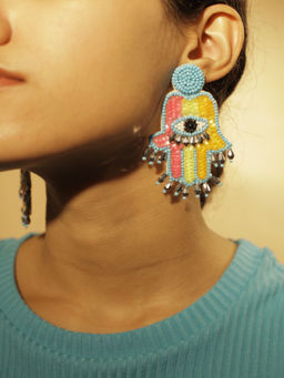 Digital Dress Room - Colorful Beaded Hamsa Evil Eye Earrings