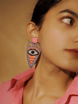 Digital Dress Room - Colorful Beaded Evil Eye Heart Earrings