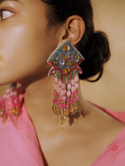 Digital Dress Room - Colourful Beaded Flower Dangler Earrings