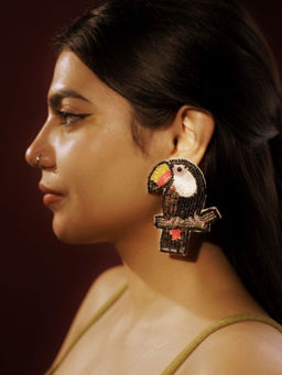 Digital Dress Room - Colourful Beaded Bird Dangler Earrings