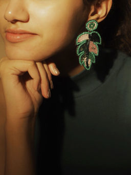 Digital Dress Room - Colourful Beaded Leaf Danglers Earrings