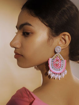 Digital Dress Room - Hot Pink Beaded Drop Stud Earrings