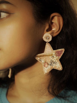 Digital Dress Room - Pink Beaded Star Dangler Earrings