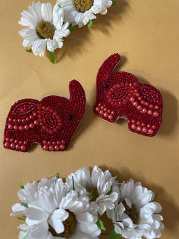 Digital Dress Room - Red Beaded Elephant Stud Earrings