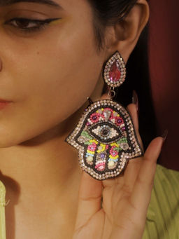 Digital Dress Room - Colorful Beaded Evil Eye Hamsa Earrings