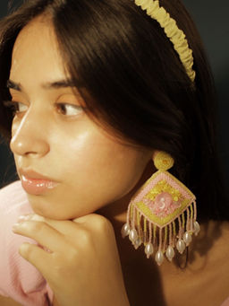 Digital Dress Room - Colorful Beaded Flower & Pearls Earrings