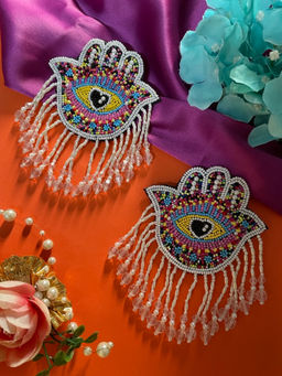 Digital Dress Room - Colorful Beaded Hamsa Evil Eye Earrings