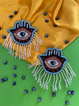 Digital Dress Room - Colorful Beaded Hamsa Evil Eye Earrings