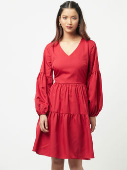 Attic Salt - Red Solid Red Wrap Dress
