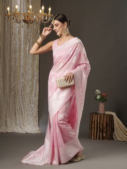 Akhilam - Womens Cotton Silk Pink Woven Design Designer Saree with Unstitched Blouse