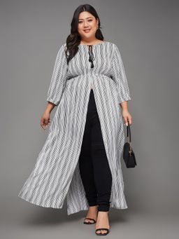 Miss Chase - A+ Curve Collection Plus Size Striped Tie-Up Maxi Top - Black & White