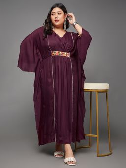 Miss Chase - A+ Curve Collection Plus Size Women's Wine 3/4 Sleeve Maxi Kaftan Dress